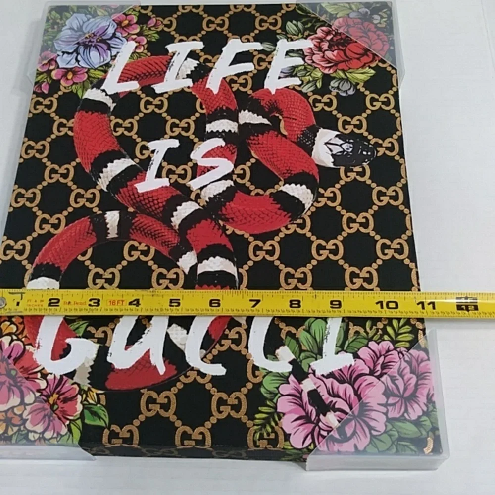 Life Is Gucci Snake & Floral Sleek & Stylish Gold Logo Canvas Wall Art *…
